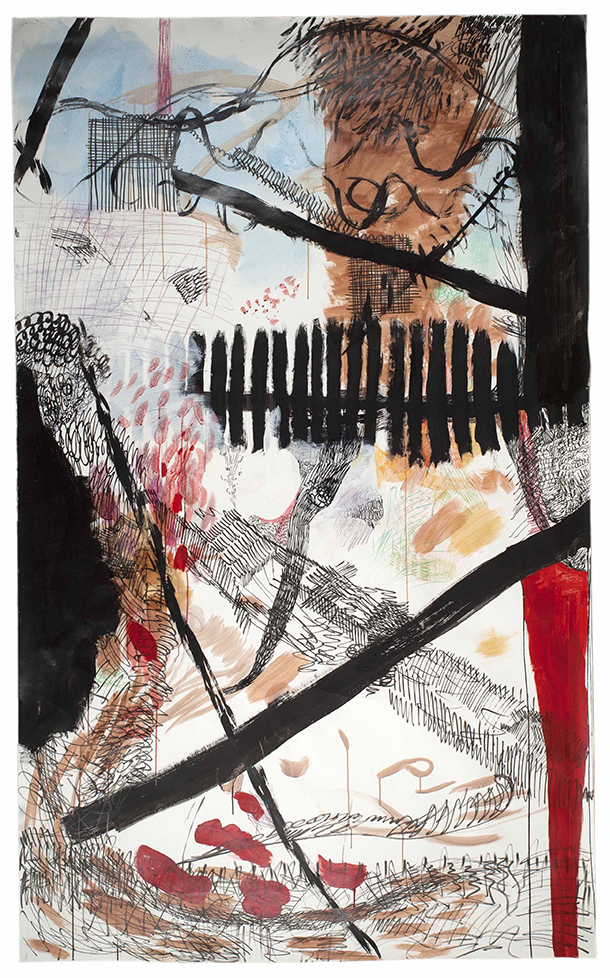 11. Garten 2012, acrylic, marker, water color and colored pen on paper, 238 x 145 cm klein