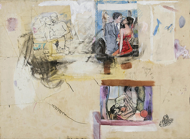 14. Drei Romane 2012, acrylic, marker, water color and oil chalk on canvas collage, 110 x 150 cm klein
